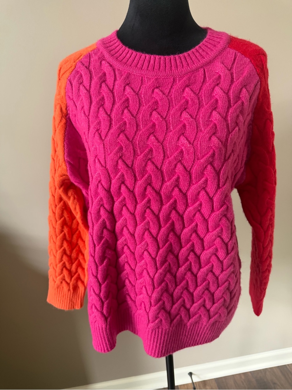 And The Why NEW w/Tags Bright Pink and Orange Cable Knit Sweater Sm/Med